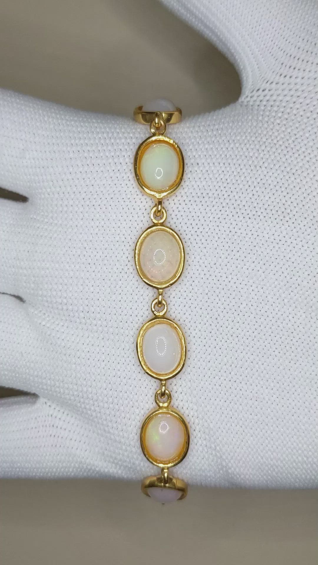 10.20 Ct.Tw.Total Carat Weight Grey Opal Bezel Bracelet, 22K Gold Plated Silver Size Video