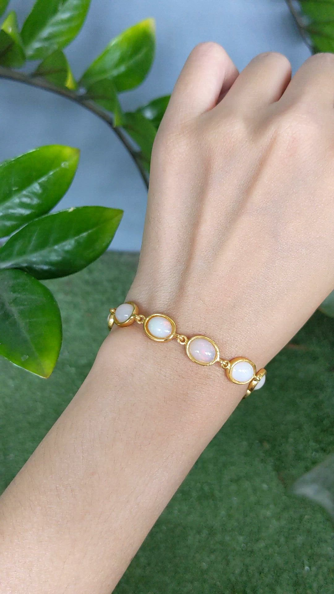 10.20 Ct.Tw.Total Carat Weight Grey Opal Bezel Bracelet, 22K Gold Plated Silver Size Video