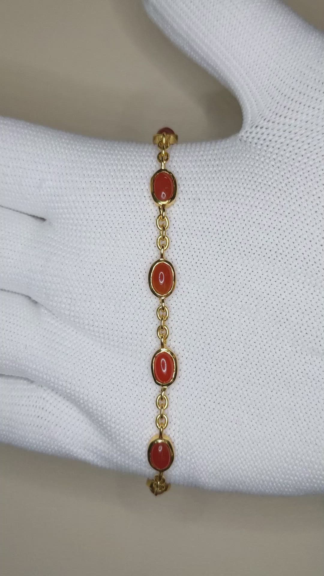 3.60&nbsp;Ct.Tw.Total Carat Weight Orange Carnelian Bezel Bracelet, 22K Gold Plated Silver Size Video