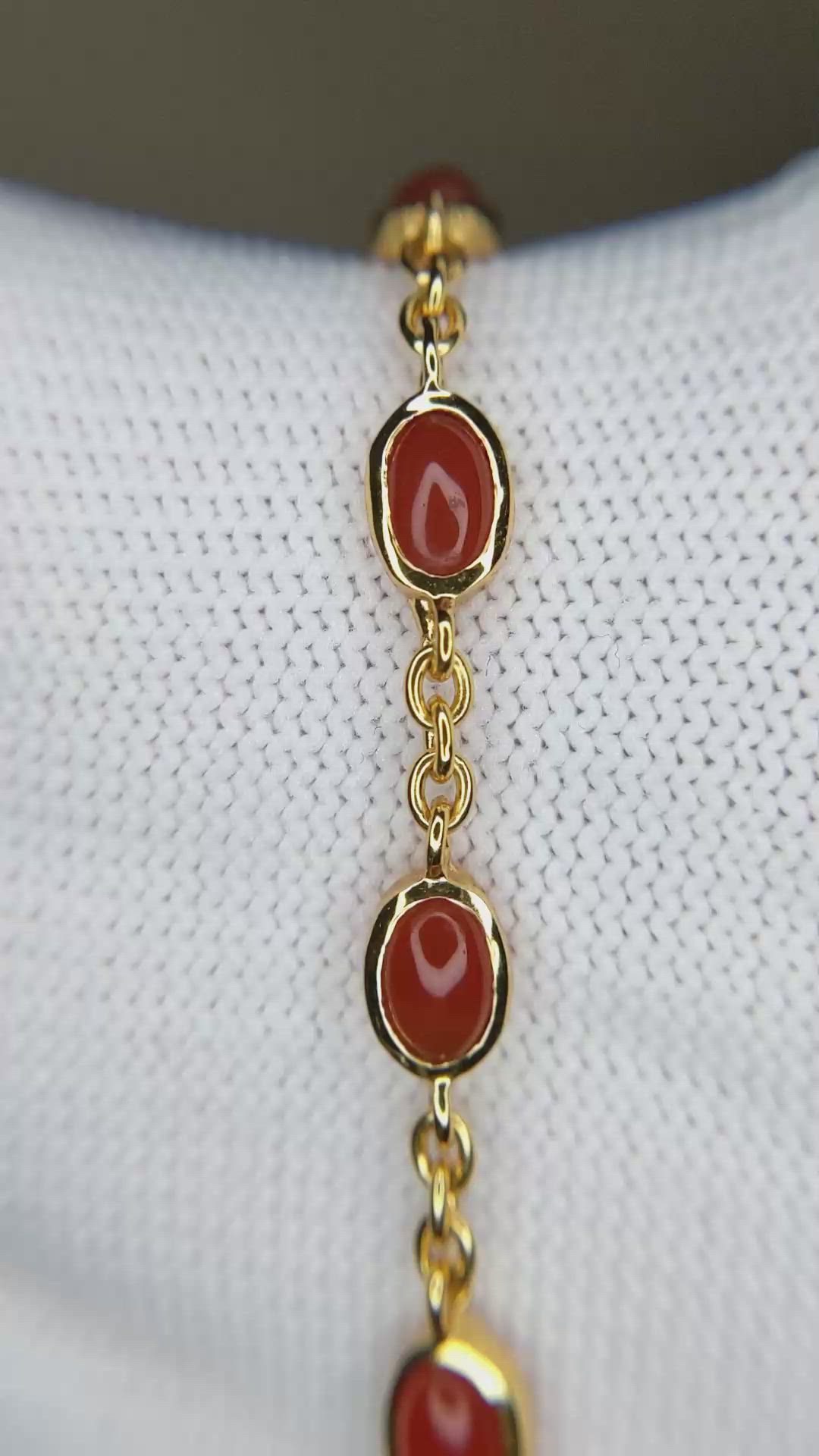 3.60&nbsp;Ct.Tw.Total Carat Weight Orange Carnelian Bezel Bracelet, 22K Gold Plated Silver Size Video