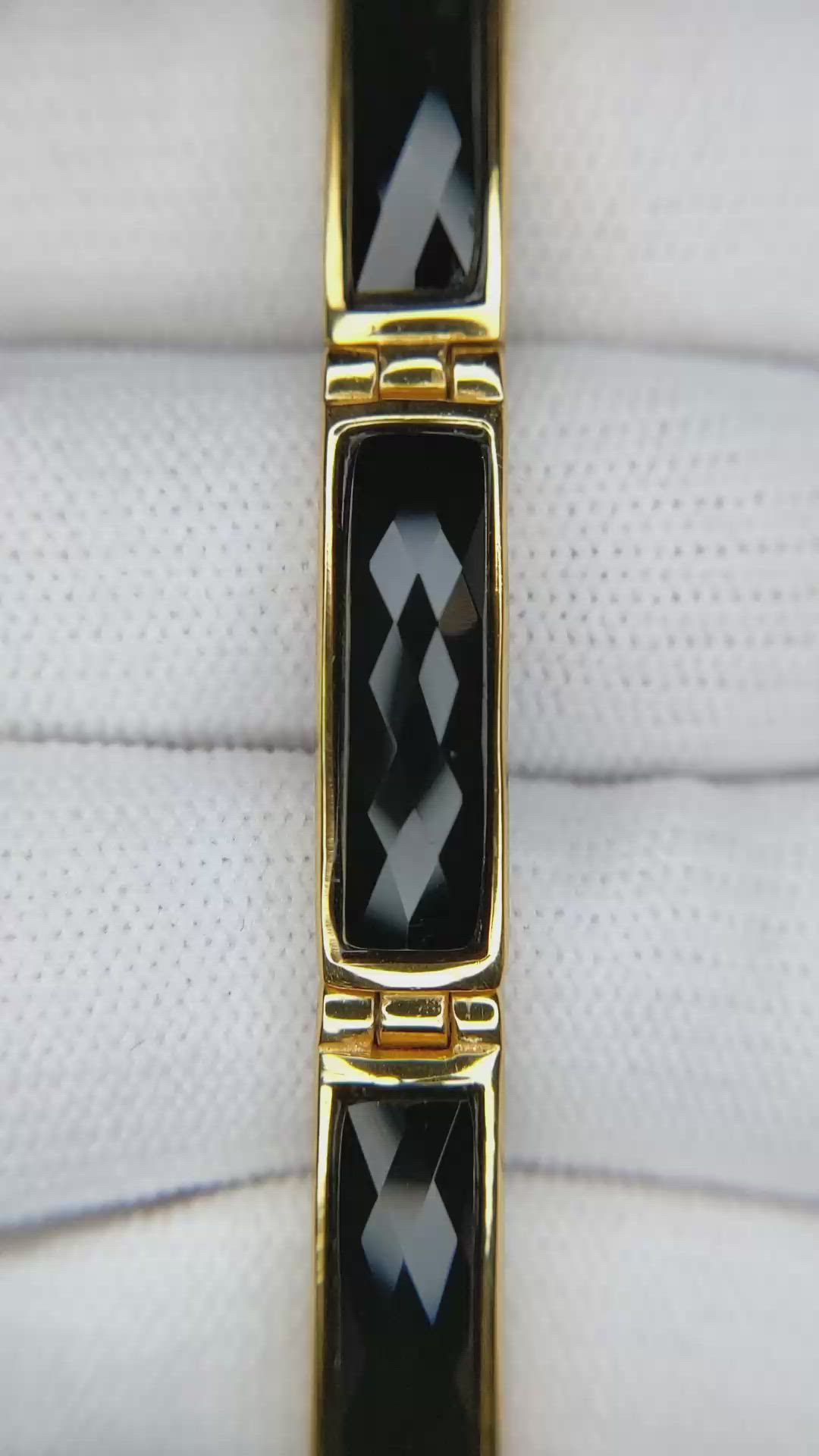 14.84 Ct.Tw.Total Carat Weight Black Onyx Antique Style Bracelet, 22K Gold Plated Silver Size Video