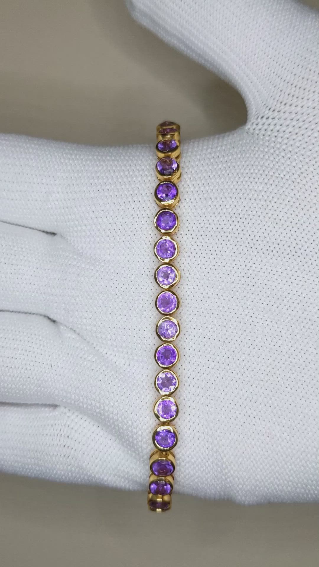 4.36&nbsp;Ct.Tw.Total Carat Weight Purple Amethyst Bezel Bracelet, 22K Gold Plated Silver Size Video