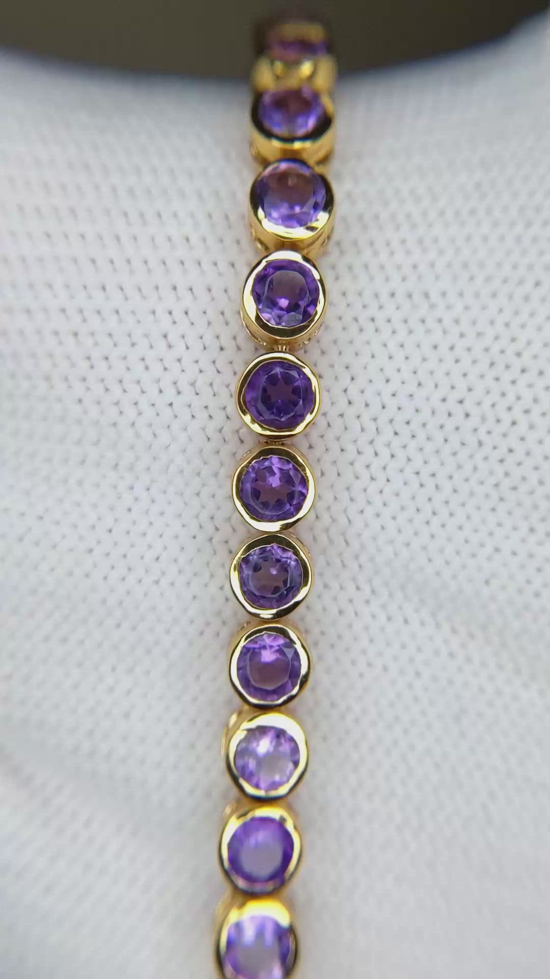 4.36&nbsp;Ct.Tw.Total Carat Weight Purple Amethyst Bezel Bracelet, 22K Gold Plated Silver Size Video