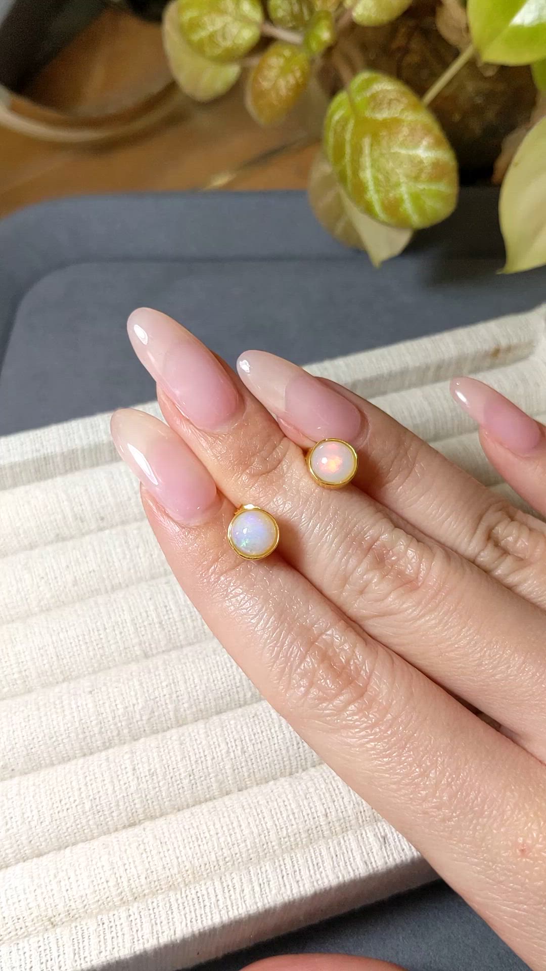 1.32&nbsp;Ct.Tw.Total Carat Weight Multi Color Opal Studs Earrings, 22K Gold Plated Silver Size Video