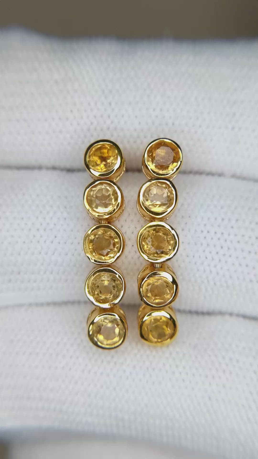 1.65 Ct.Tw.Total Carat Weight Yellow Citrine Studs Earrings, 22K Gold Plated Silver Size Video
