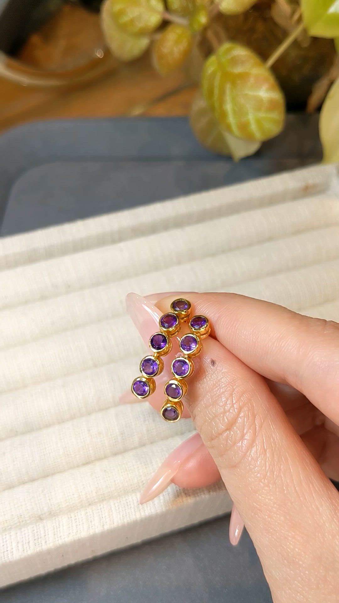 1.45&nbsp;Ct.Tw.Total Carat Weight Purple Amethyst Studs Earrings, 22K Gold Plated Silver Size Video