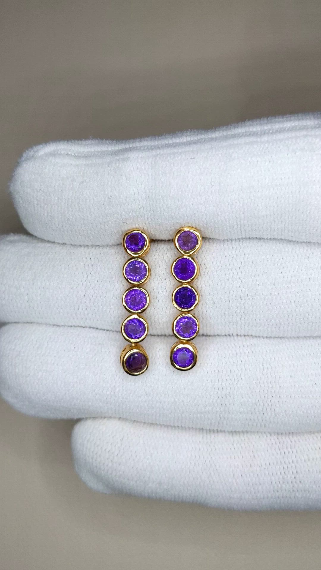 1.45&nbsp;Ct.Tw.Total Carat Weight Purple Amethyst Studs Earrings, 22K Gold Plated Silver Size Video