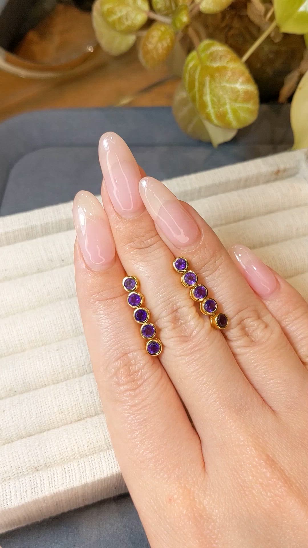 1.45&nbsp;Ct.Tw.Total Carat Weight Purple Amethyst Studs Earrings, 22K Gold Plated Silver Size Video