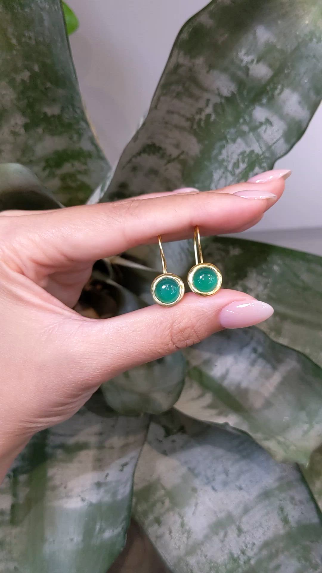 3.30 Ct.Tw.Total Carat Weight Green Agate Bezel Earrings, 22K Gold Plated Silver Size Video