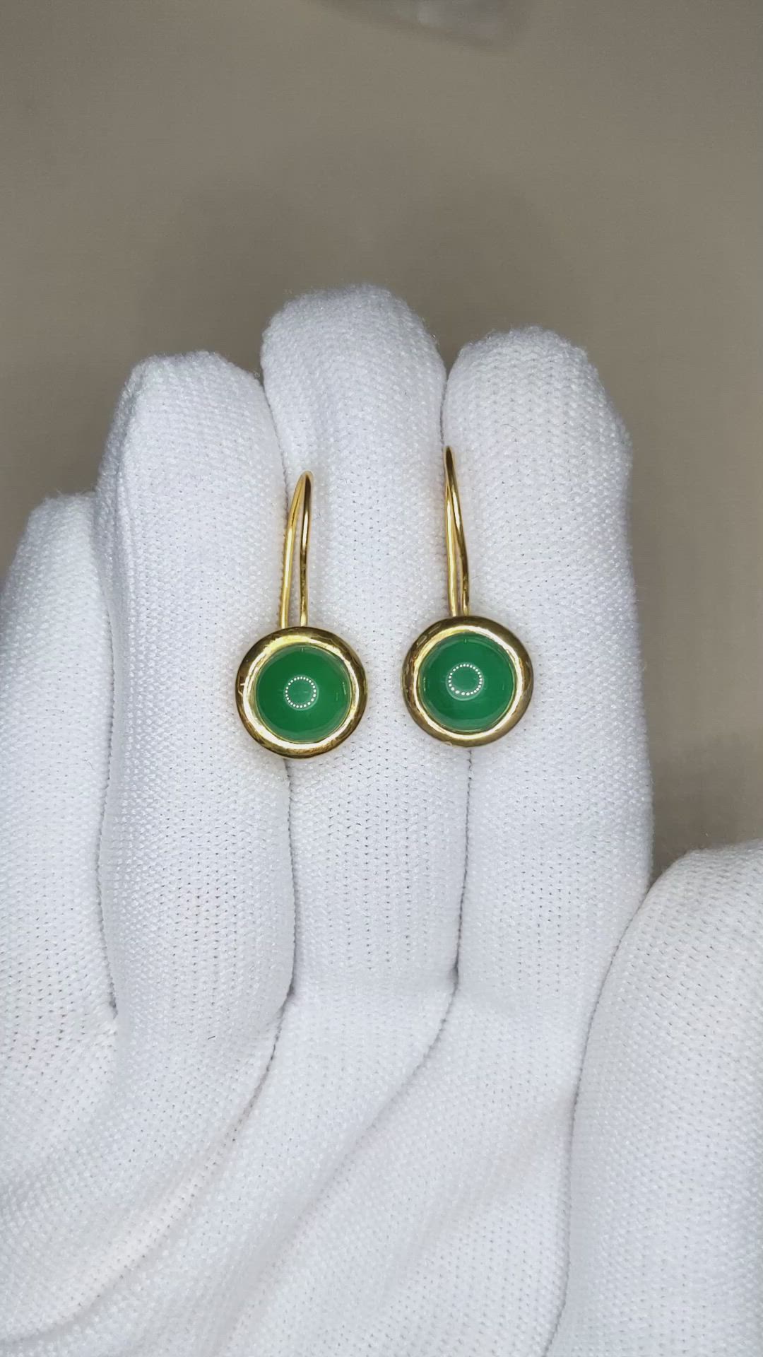 3.30 Ct.Tw.Total Carat Weight Green Agate Bezel Earrings, 22K Gold Plated Silver Size Video