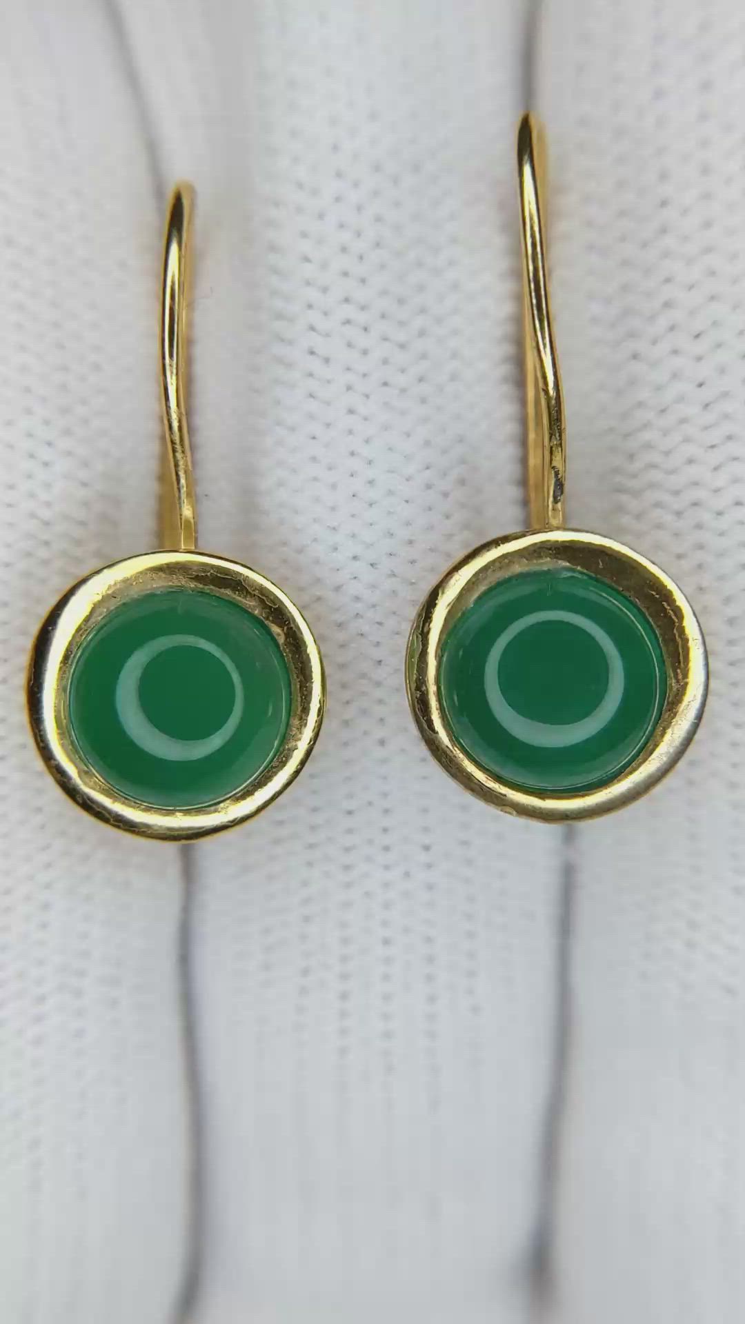3.30 Ct.Tw.Total Carat Weight Green Agate Bezel Earrings, 22K Gold Plated Silver Size Video