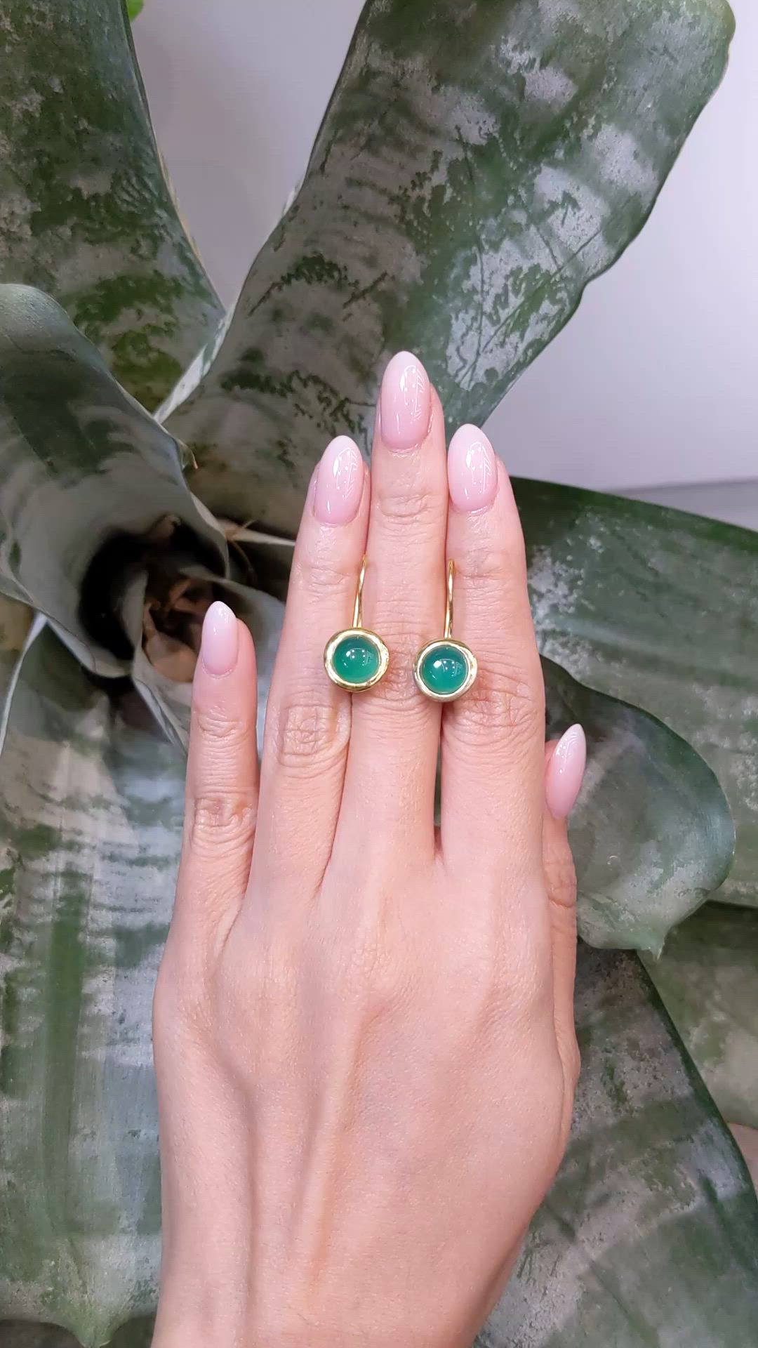 3.30 Ct.Tw.Total Carat Weight Green Agate Bezel Earrings, 22K Gold Plated Silver Size Video