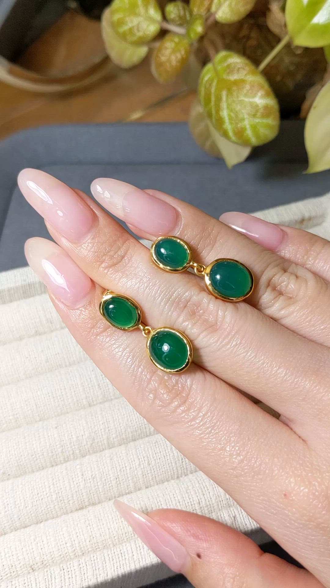 9.86 Ct.Tw.Total Carat Weight Green Agate Studs Earrings, 22K Gold Plated Silver Size Video