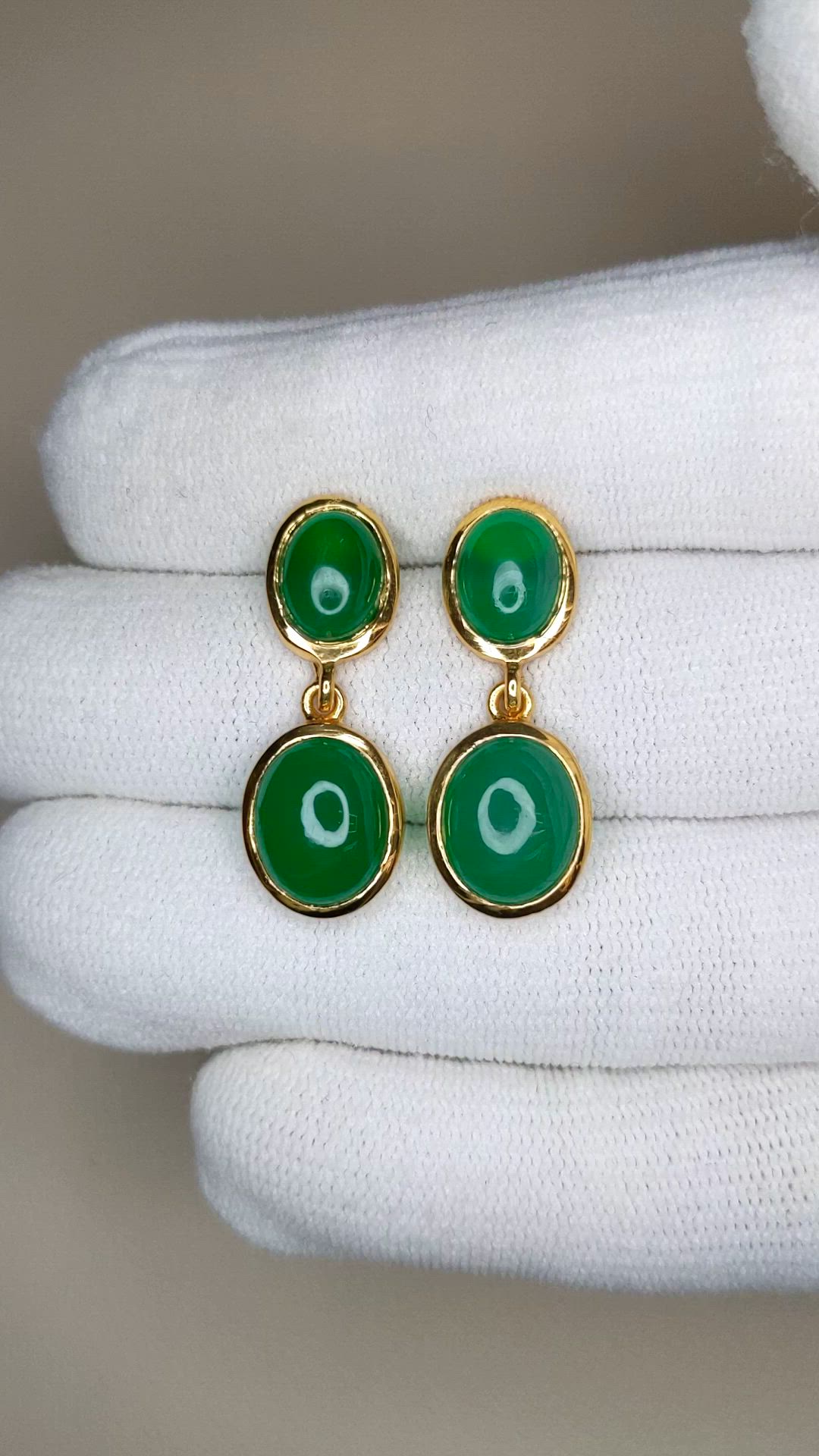 9.86 Ct.Tw.Total Carat Weight Green Agate Studs Earrings, 22K Gold Plated Silver Size Video