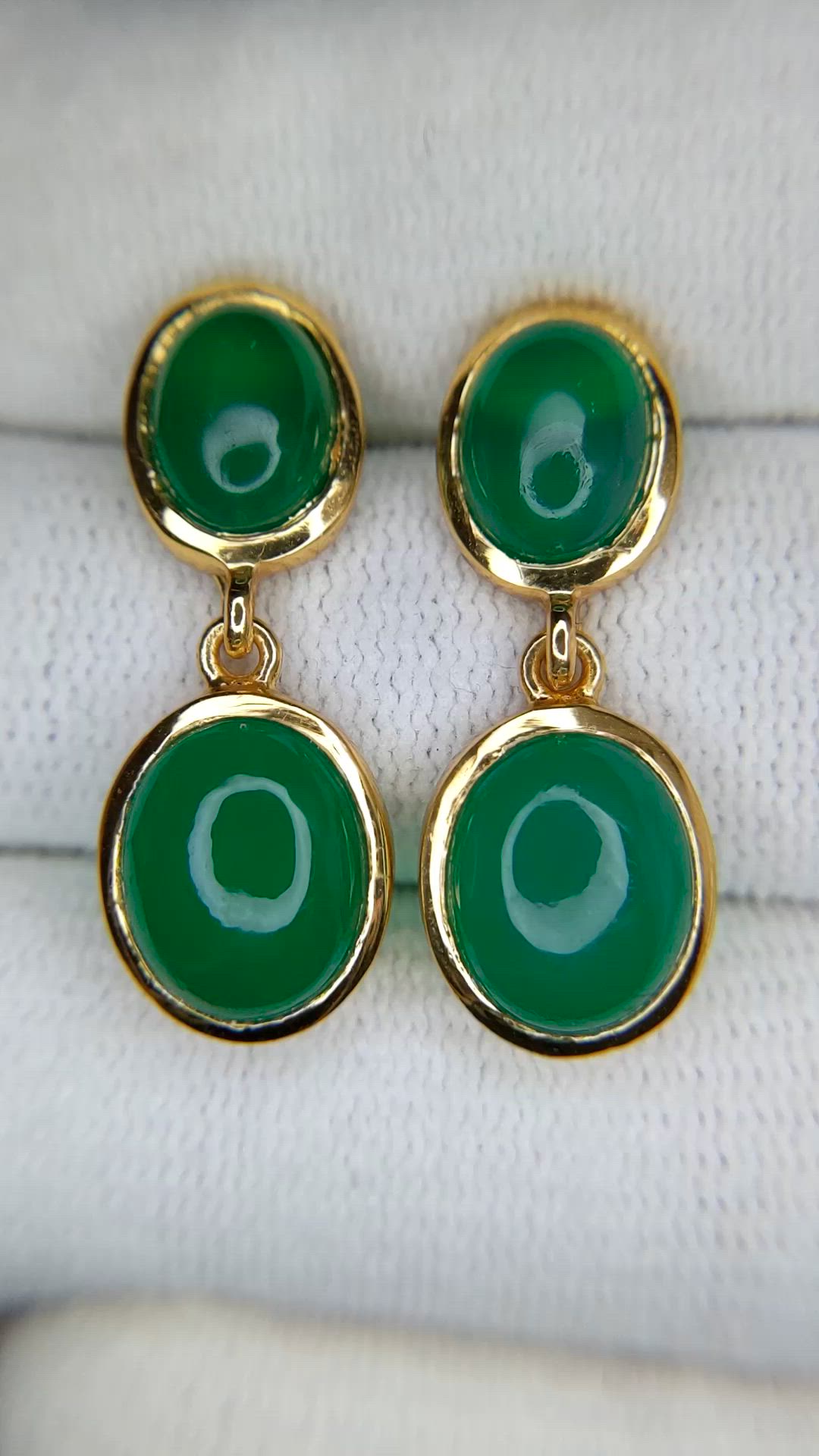 9.86 Ct.Tw.Total Carat Weight Green Agate Studs Earrings, 22K Gold Plated Silver Size Video