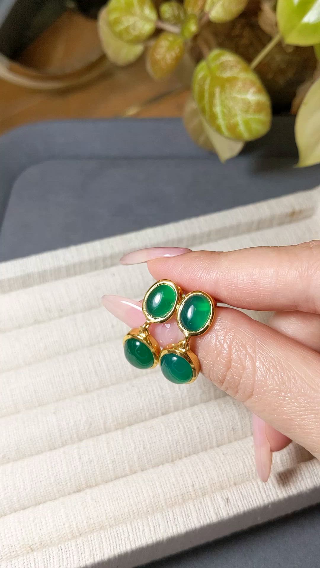 9.86 Ct.Tw.Total Carat Weight Green Agate Studs Earrings, 22K Gold Plated Silver Size Video