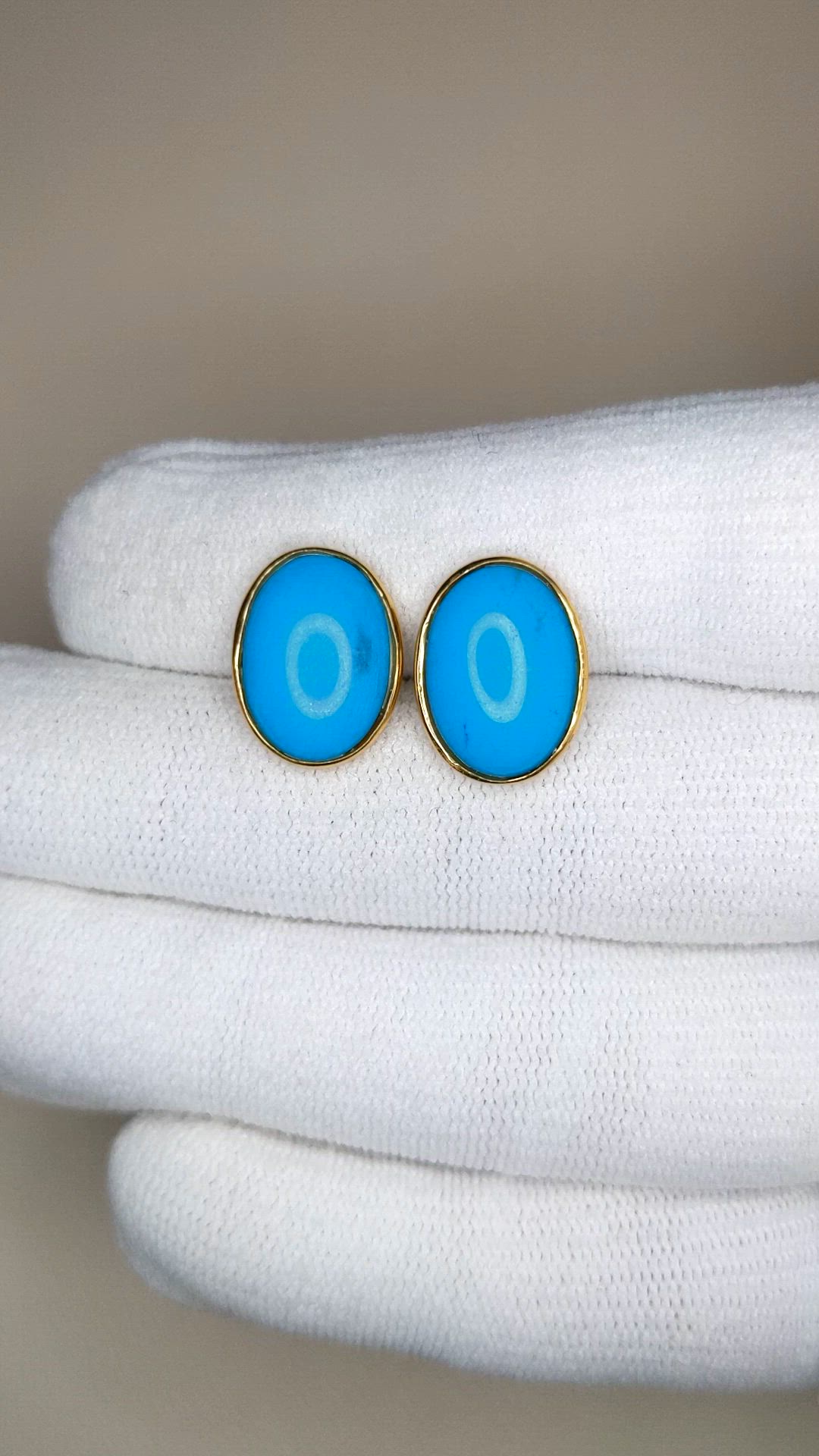 3.82 Ct.Tw.Total Carat Weight Blue Turquoise Studs Earrings, 22K Gold Plated Silver Size Video