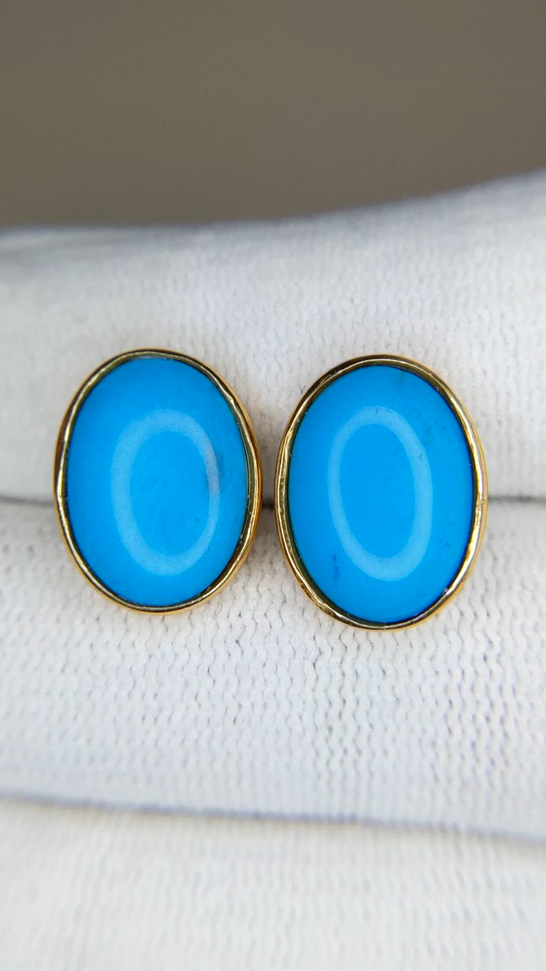 3.82 Ct.Tw.Total Carat Weight Blue Turquoise Studs Earrings, 22K Gold Plated Silver Size Video