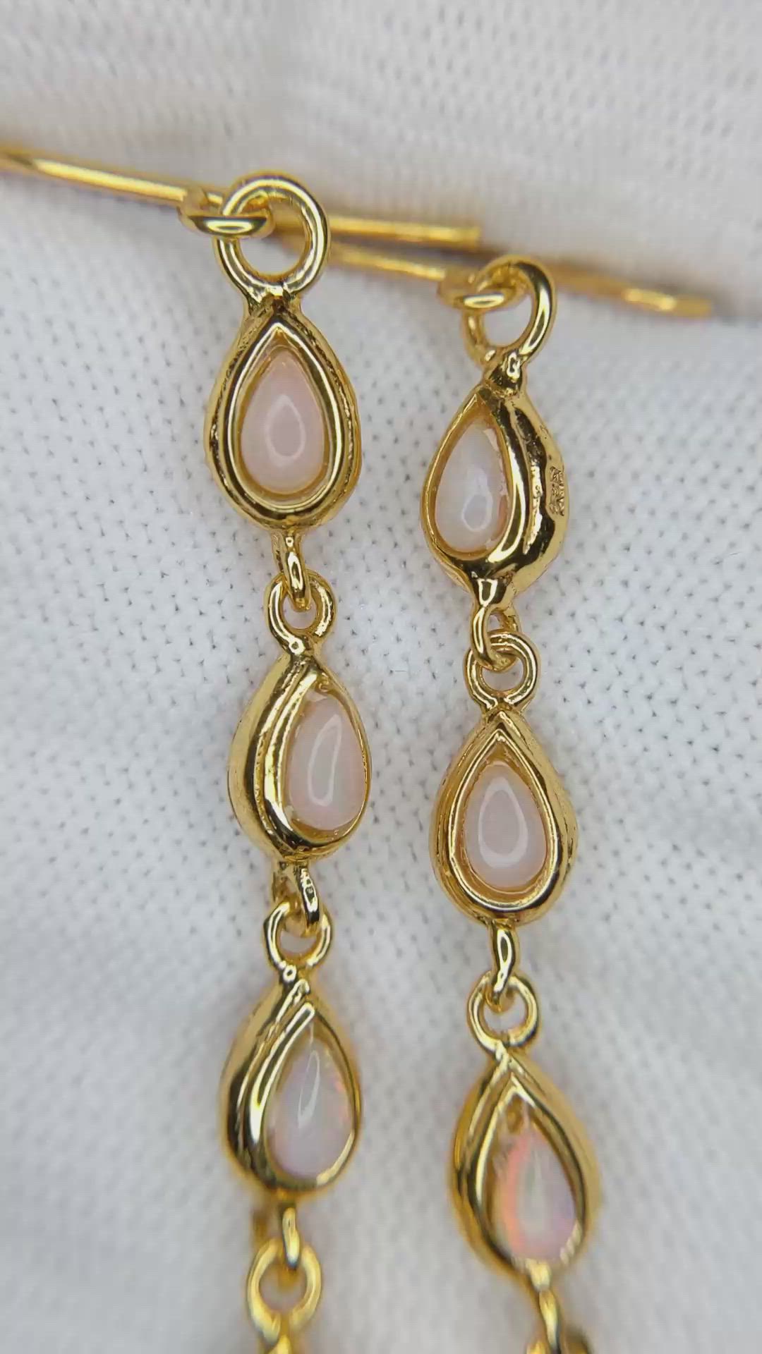 4.03 Ct.Tw.Total Carat Weight Multi Color Opal Drops Earrings, 22K Gold Plated Silver Size Video