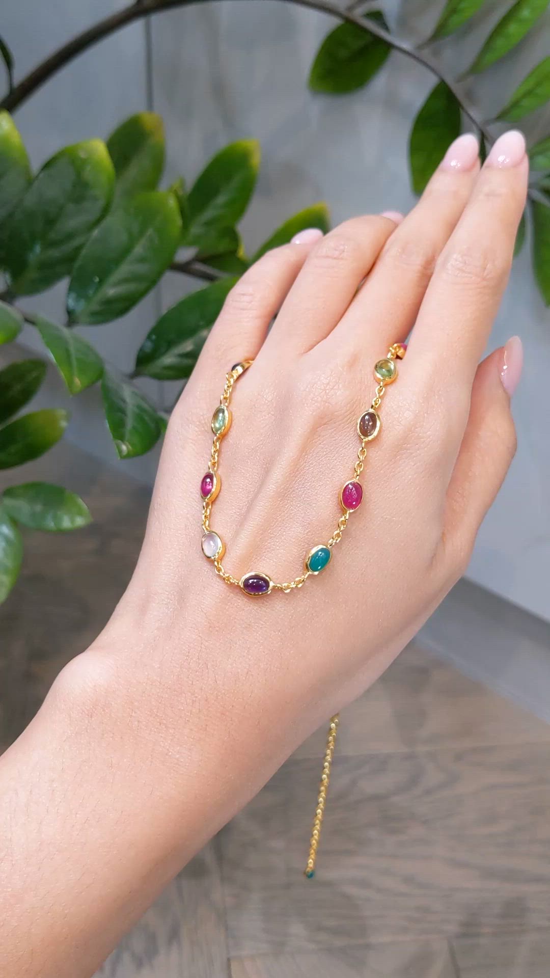 2.47&nbsp;Ct.Tw.Total Carat Weight Ruby, Peridot, Amethyst, Quartz, Moonstone and Agate Bezel Necklace, 22K Gold Plated Silver Size Video