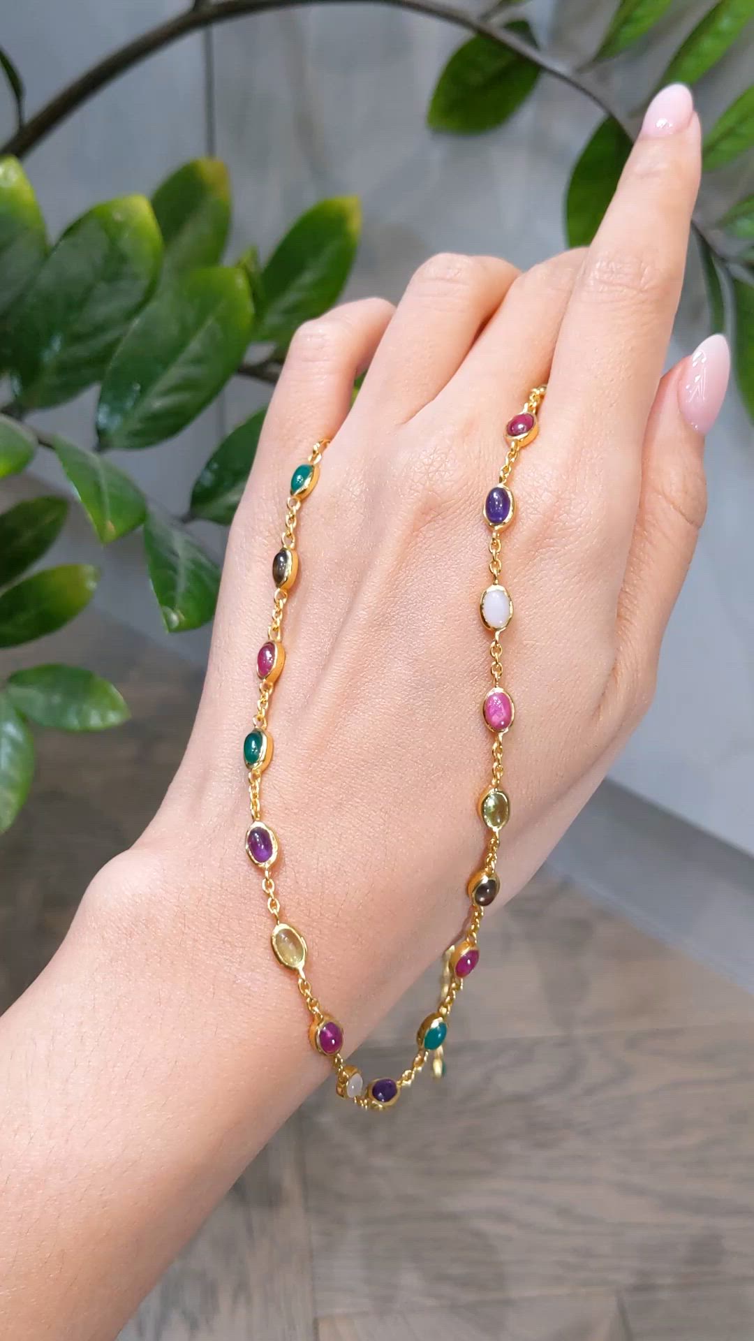 2.47&nbsp;Ct.Tw.Total Carat Weight Ruby, Peridot, Amethyst, Quartz, Moonstone and Agate Bezel Necklace, 22K Gold Plated Silver Size Video