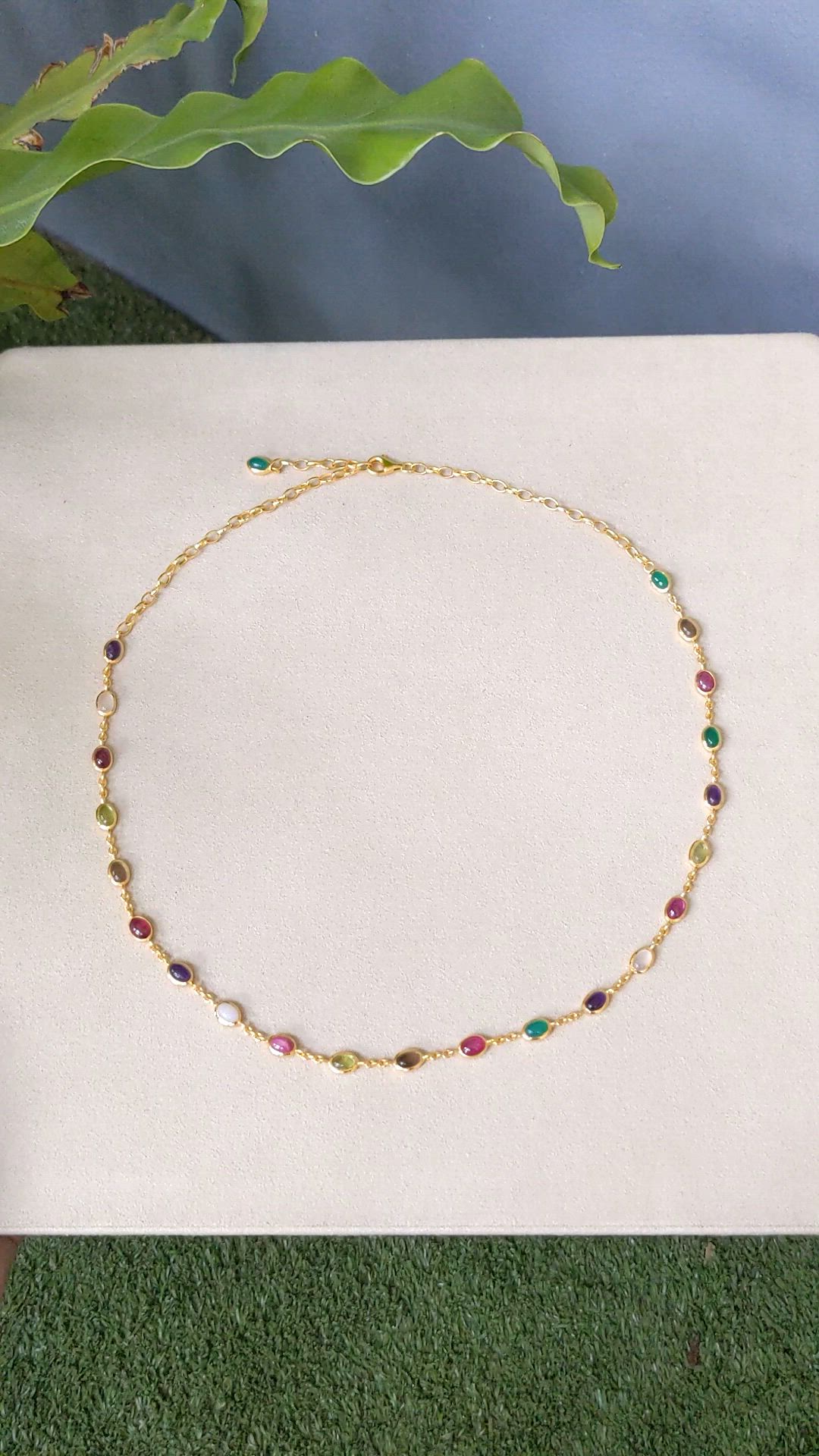 2.47&nbsp;Ct.Tw.Total Carat Weight Ruby, Peridot, Amethyst, Quartz, Moonstone and Agate Bezel Necklace, 22K Gold Plated Silver Size Video
