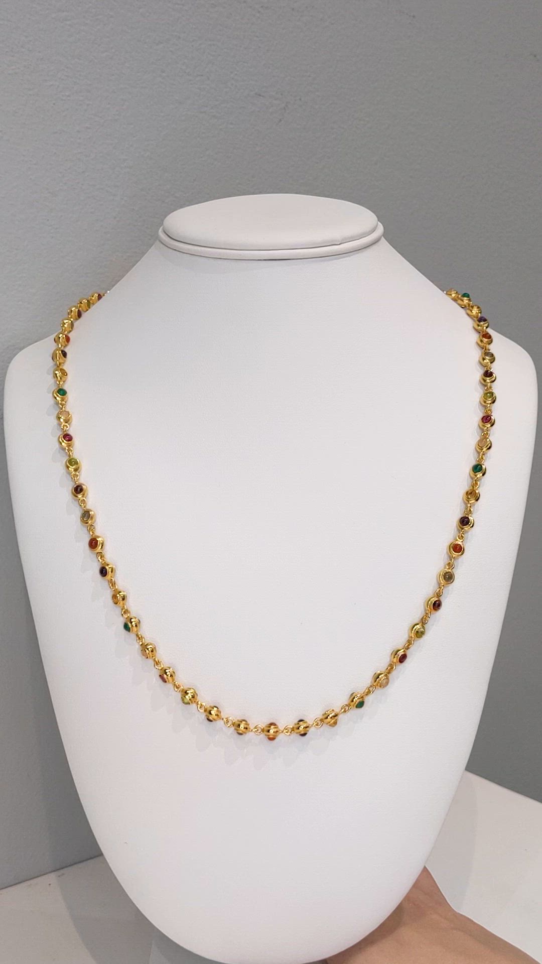 11.69&nbsp;Ct.Tw.Total Carat Weight Ruby, Garnet, Peridot, Agate, Amethyst, Citrine, Carnelian, Moonstone and Quartz Multi Stone Necklace, 22K Gold Plated Silver Size Video