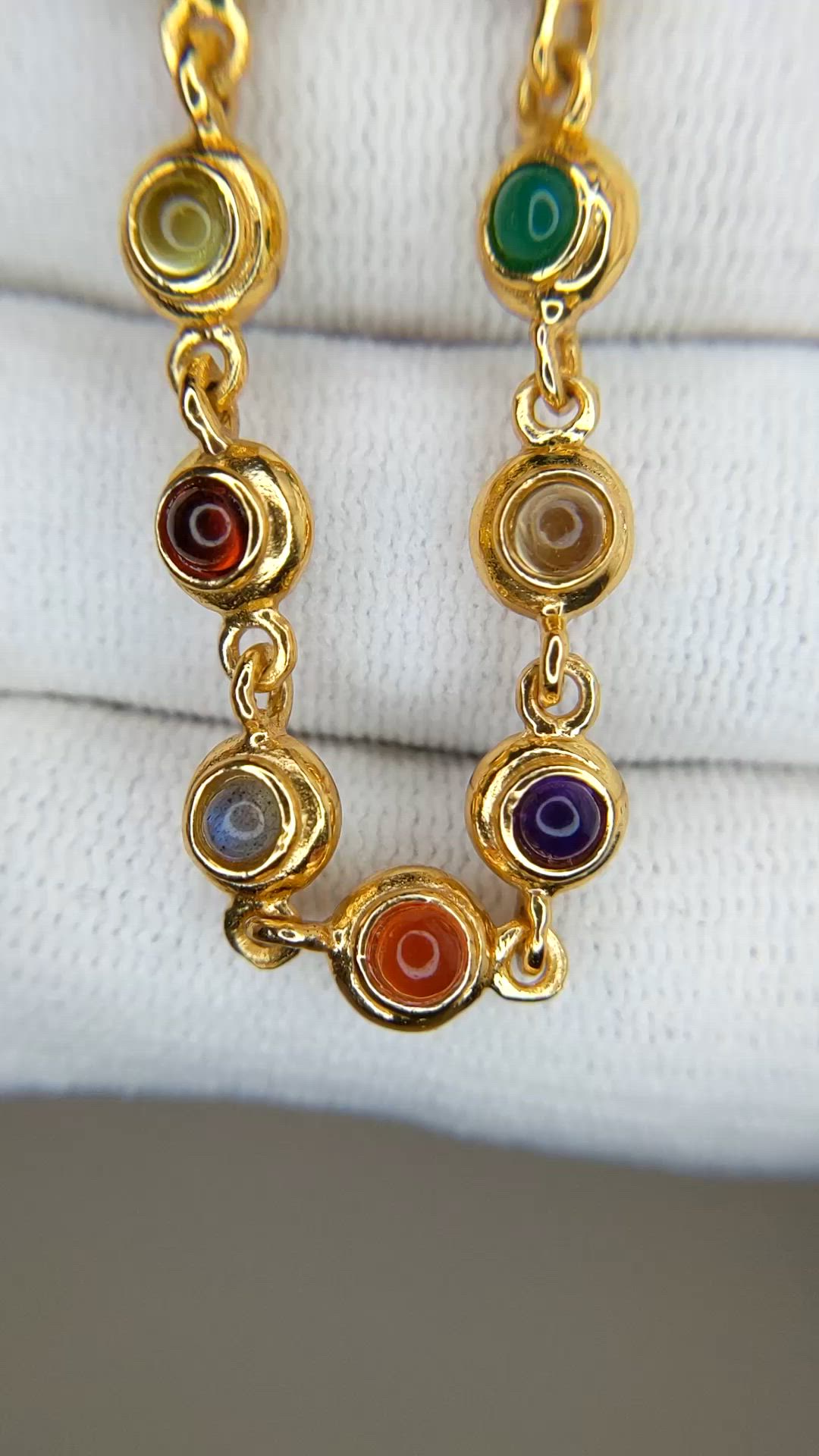 11.69&nbsp;Ct.Tw.Total Carat Weight Ruby, Garnet, Peridot, Agate, Amethyst, Citrine, Carnelian, Moonstone and Quartz Multi Stone Necklace, 22K Gold Plated Silver Size Video