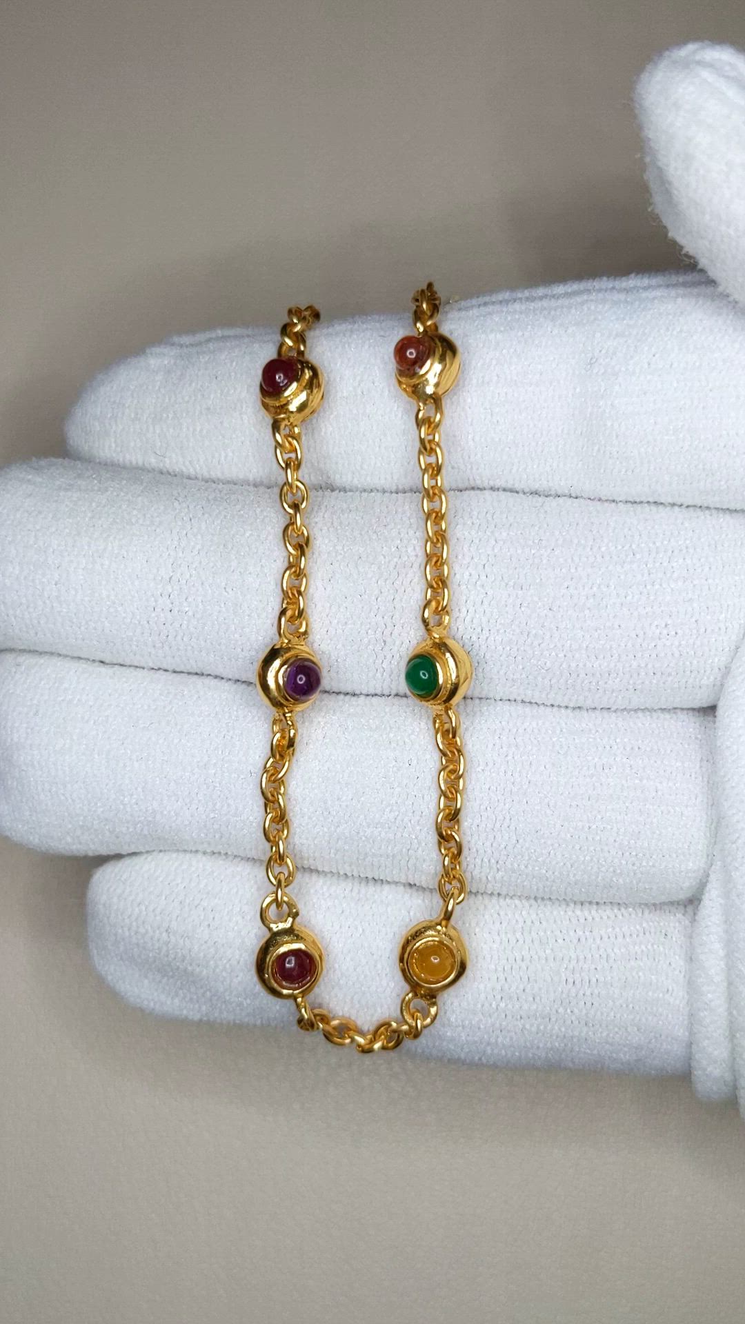 3.93 Ct.Tw.Total Carat Weight Ruby, Citrine, Garnet, Peridot, Lapis, Amethyst, Carnelian, Agate and Moonstone Multi Stone Necklace, 22K Gold Plated Silver Size Video
