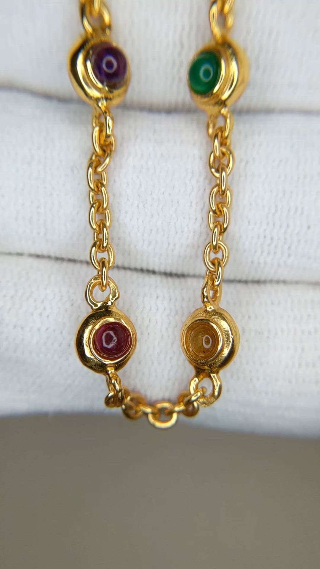 3.93 Ct.Tw.Total Carat Weight Ruby, Citrine, Garnet, Peridot, Lapis, Amethyst, Carnelian, Agate and Moonstone Multi Stone Necklace, 22K Gold Plated Silver Size Video
