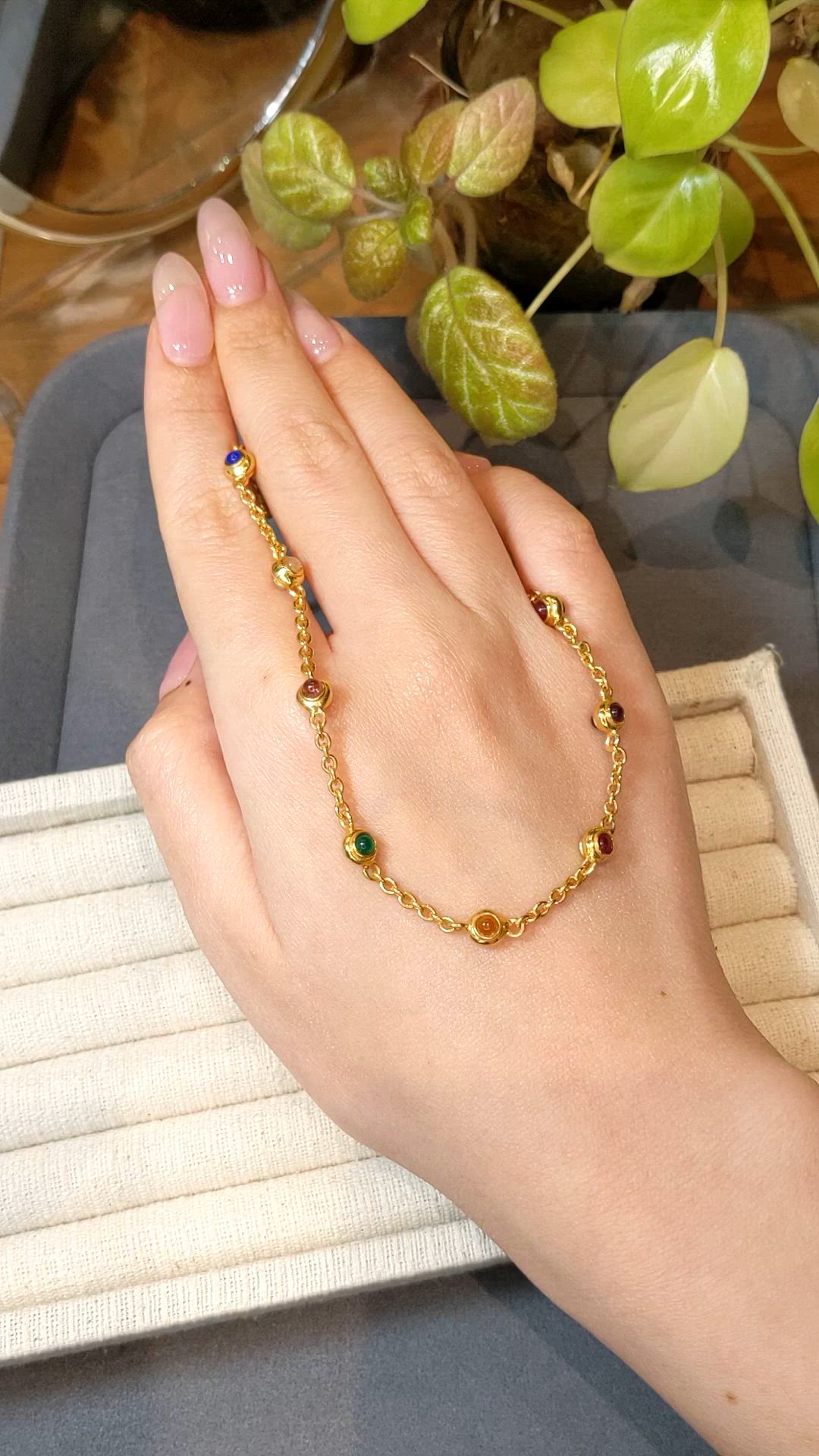 3.93 Ct.Tw.Total Carat Weight Ruby, Citrine, Garnet, Peridot, Lapis, Amethyst, Carnelian, Agate and Moonstone Multi Stone Necklace, 22K Gold Plated Silver Size Video