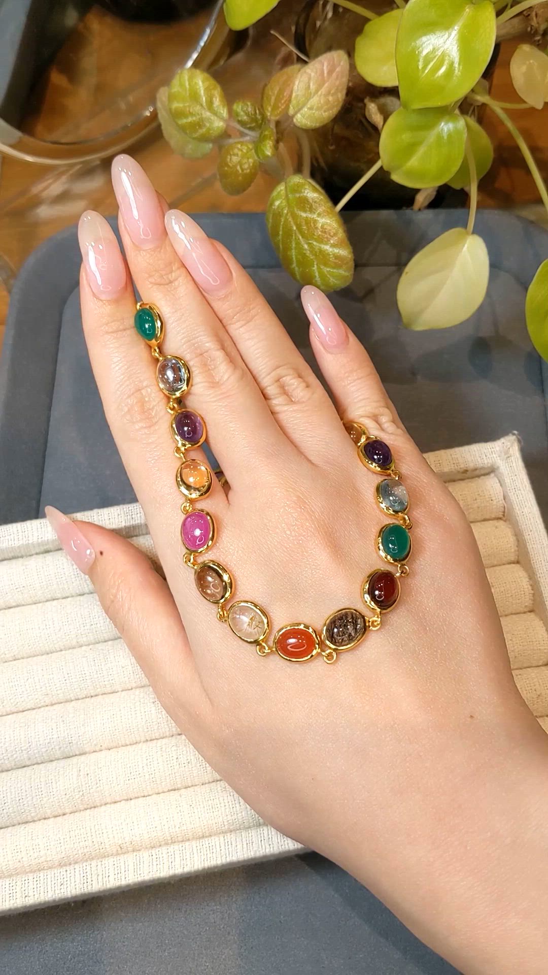 59.10&nbsp;Ct.Tw.Total Carat Weight Rutilated Quartz, Quartz, Ruby, Garnet, Aquamarine, Amethyst, Agate and Carnelian Multi Stone Necklace, 22K Gold Plated Silver Size Video