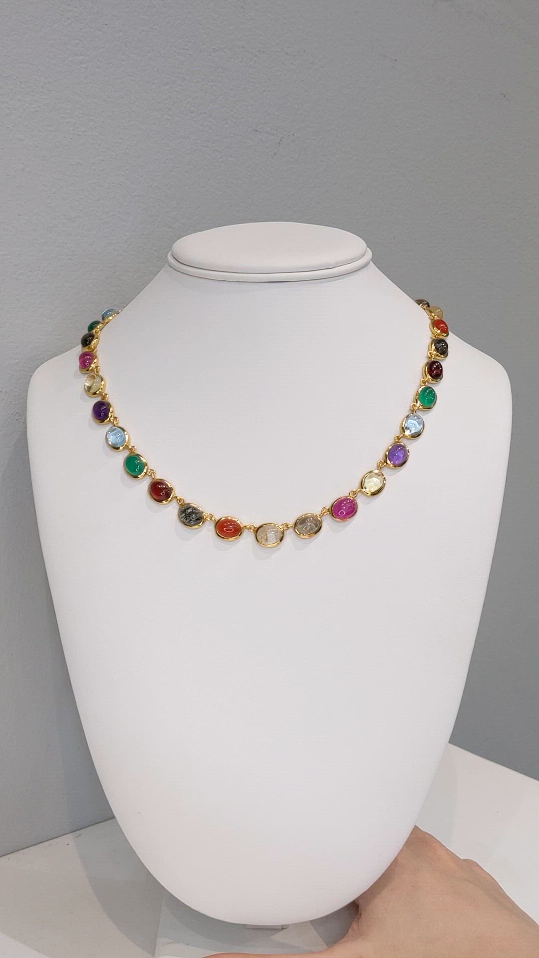 59.10&nbsp;Ct.Tw.Total Carat Weight Rutilated Quartz, Quartz, Ruby, Garnet, Aquamarine, Amethyst, Agate and Carnelian Multi Stone Necklace, 22K Gold Plated Silver Size Video