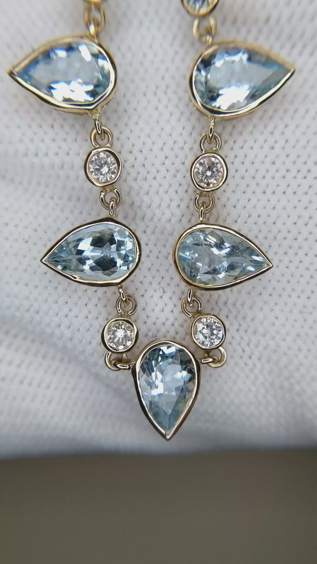 6.74 Ct. Blue Aquamarine and Natural Diamond Bezel Necklace, 14K Yellow Gold Size Video