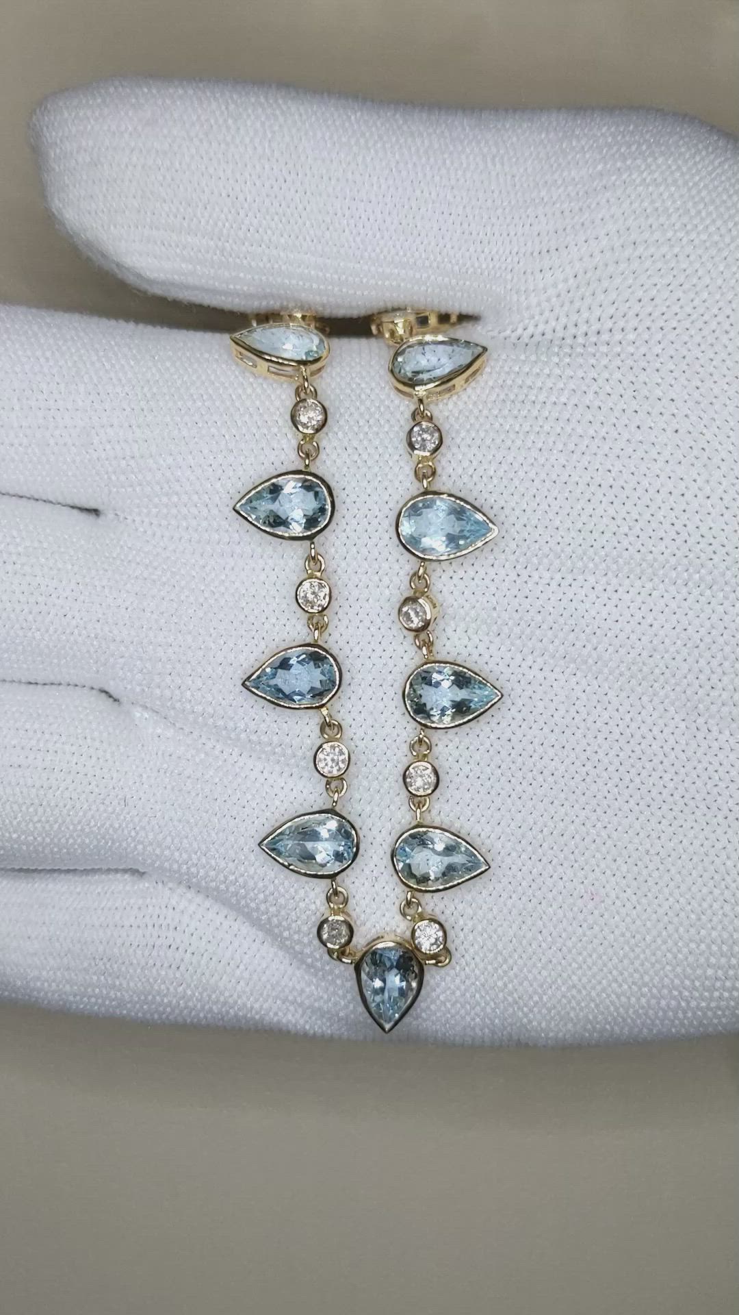 6.74 Ct. Blue Aquamarine and Natural Diamond Bezel Necklace, 14K Yellow Gold Size Video
