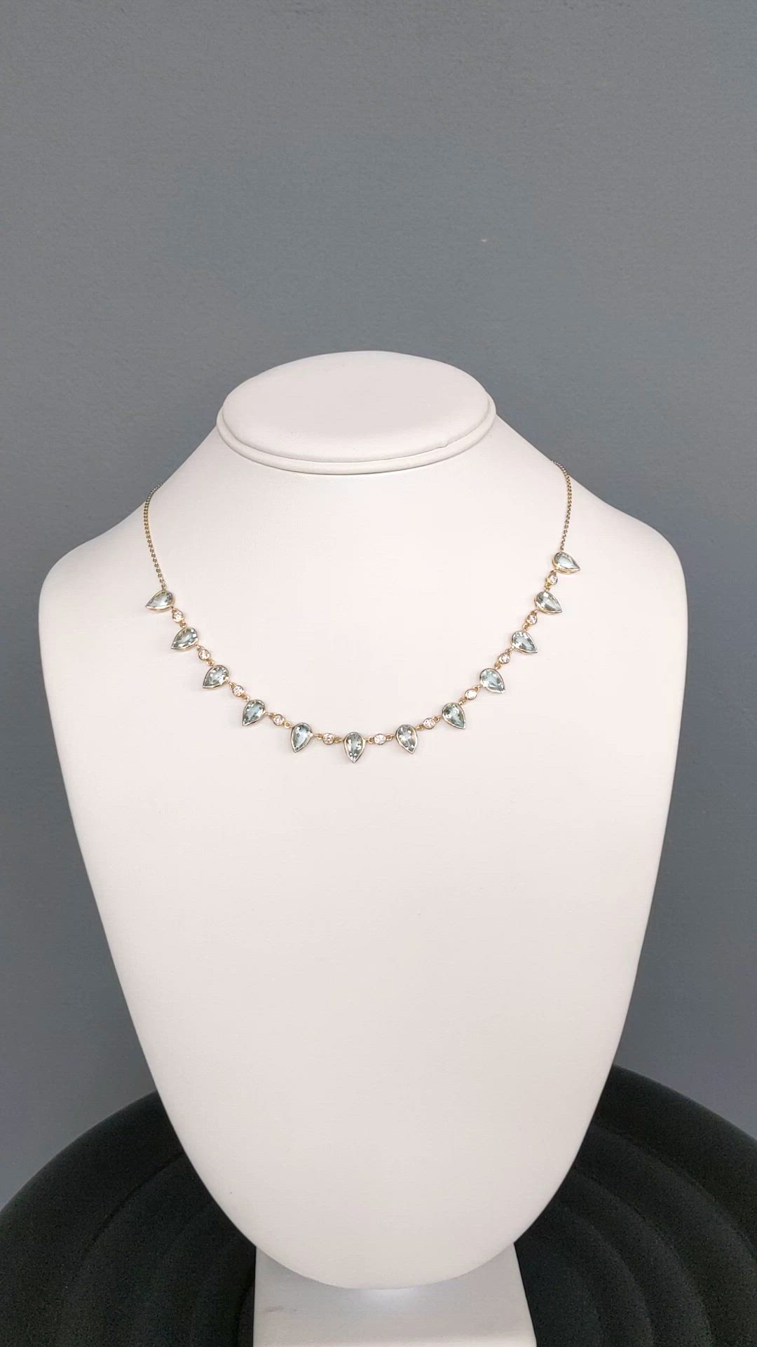 6.74 Ct. Blue Aquamarine and Natural Diamond Bezel Necklace, 14K Yellow Gold Size Video