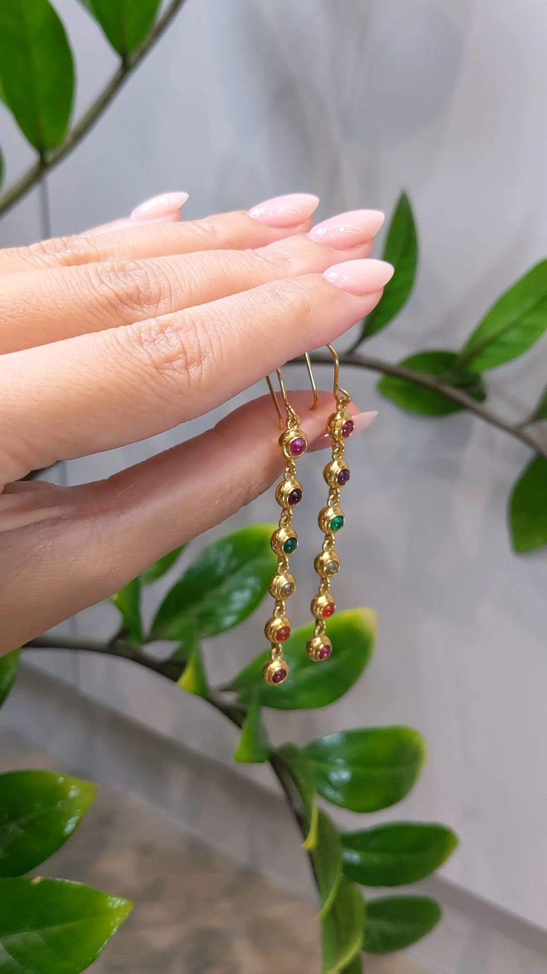 1.66&nbsp;Ct.Tw.Total Carat Weight Ruby, Amethyst, Quartz, Agate and Carnelian Bezel Earrings, 22K Gold Plated Silver Size Video