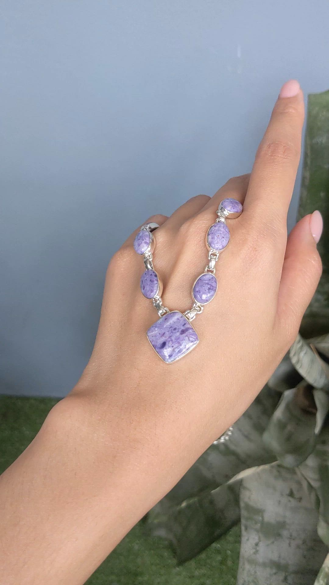3.73 Ct. Purple Fluorite Bezel Necklace, Silver Size Video