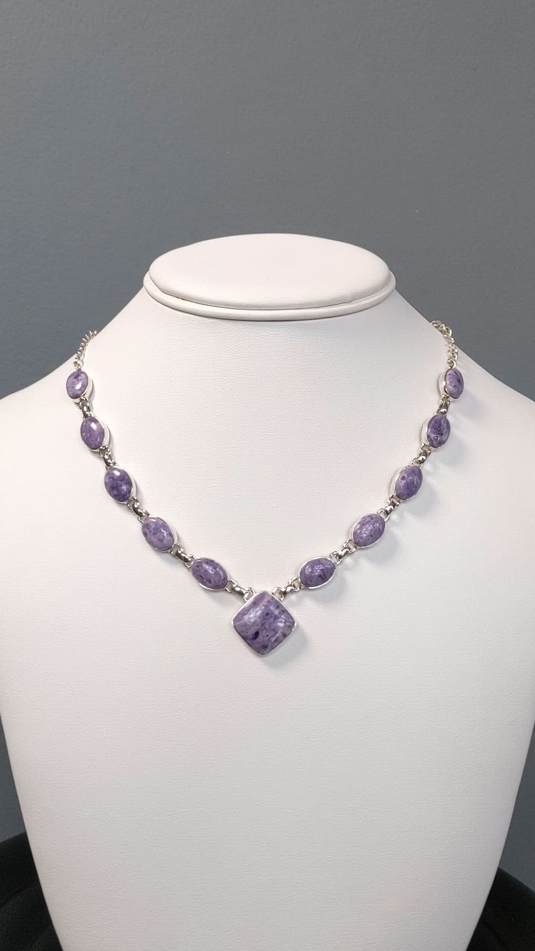 3.73 Ct. Purple Fluorite Bezel Necklace, Silver Size Video