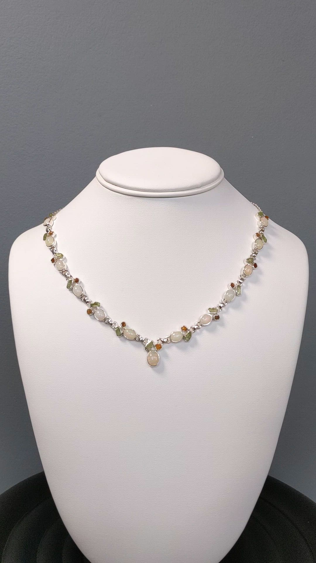 1.27 Ct. Mixed Opal, Yellow Citrine and Green Peridot Bezel Necklace, Silver Size Video
