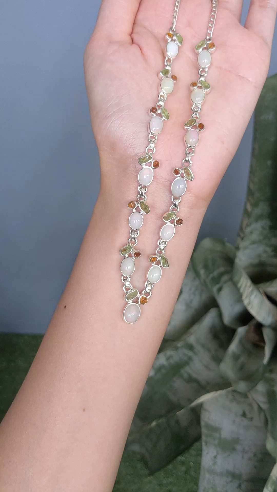 1.27 Ct. Mixed Opal, Yellow Citrine and Green Peridot Bezel Necklace, Silver Size Video