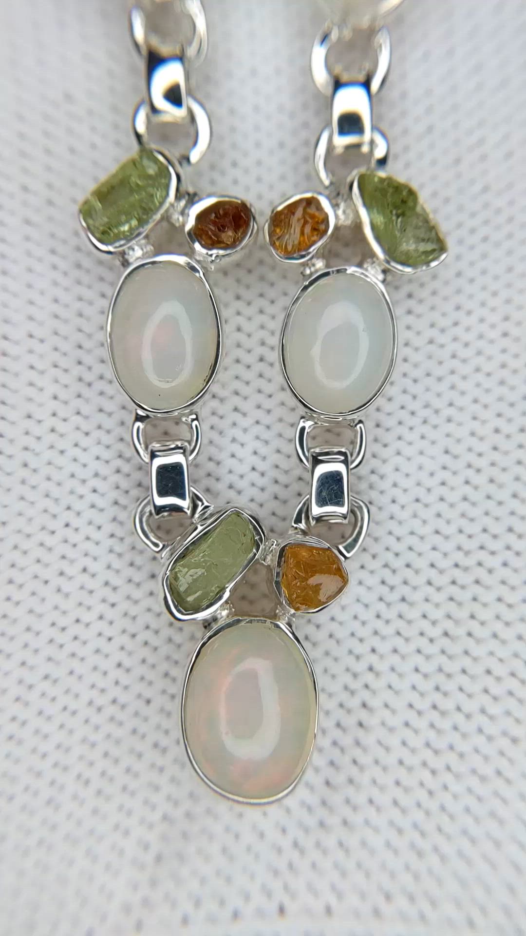1.27 Ct. Mixed Opal, Yellow Citrine and Green Peridot Bezel Necklace, Silver Size Video