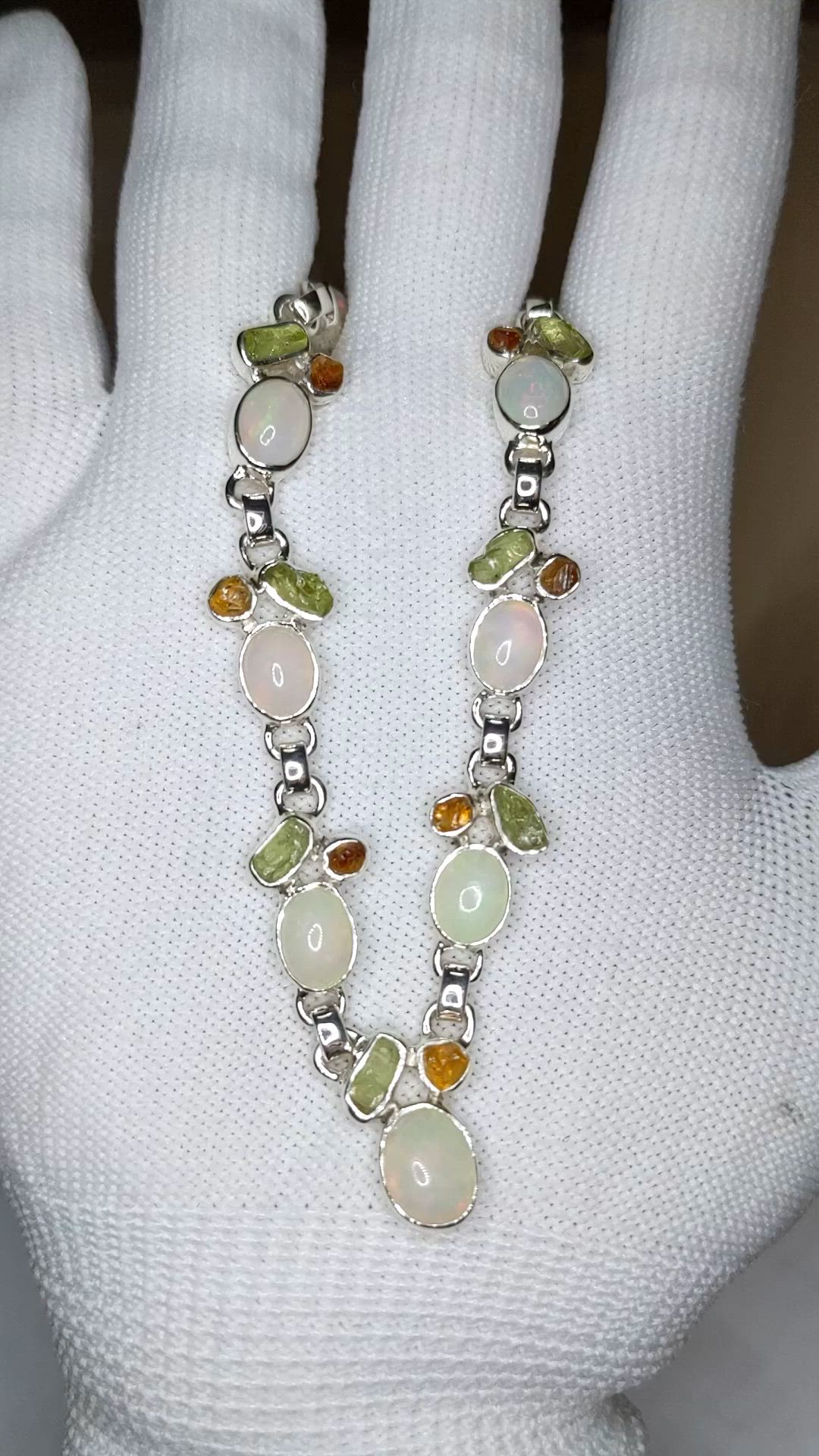 1.27 Ct. Mixed Opal, Yellow Citrine and Green Peridot Bezel Necklace, Silver Size Video