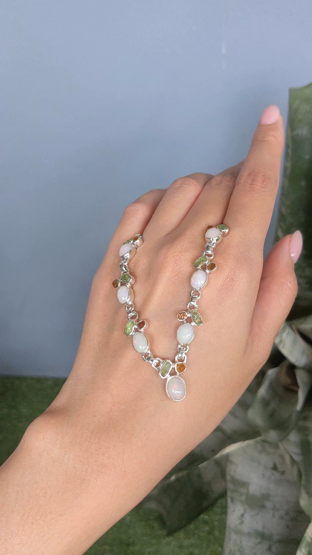1.27 Ct. Mixed Opal, Yellow Citrine and Green Peridot Bezel Necklace, Silver Size Video