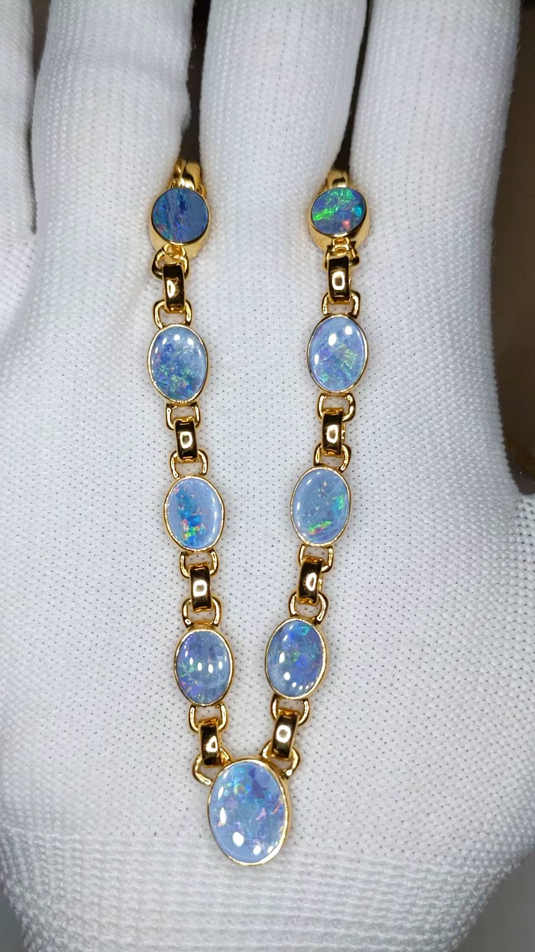 0.92 Ct. Multi Color Opal and MultiColored Opal Bezel Necklace, 18K Gold Plated Silver Size Video
