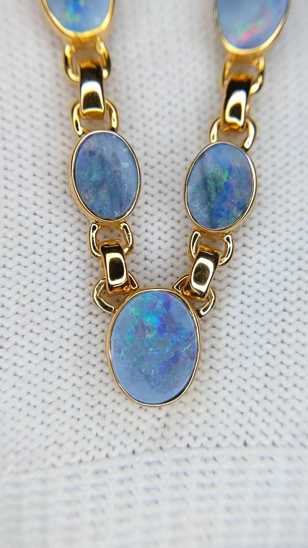 0.92 Ct. Multi Color Opal and MultiColored Opal Bezel Necklace, 18K Gold Plated Silver Size Video