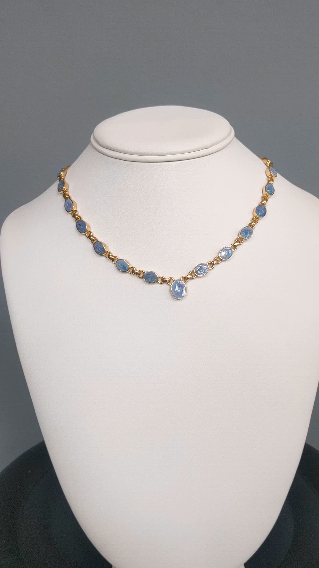 0.92 Ct. Multi Color Opal and MultiColored Opal Bezel Necklace, 18K Gold Plated Silver Size Video
