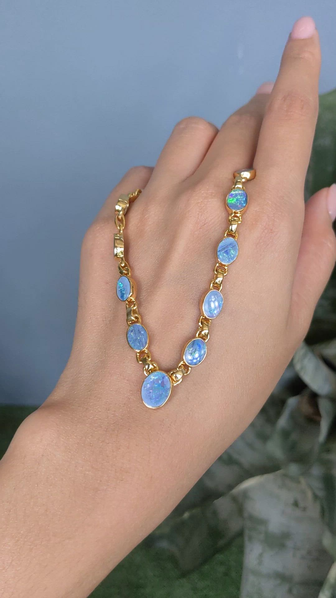 0.92 Ct. Multi Color Opal and MultiColored Opal Bezel Necklace, 18K Gold Plated Silver Size Video