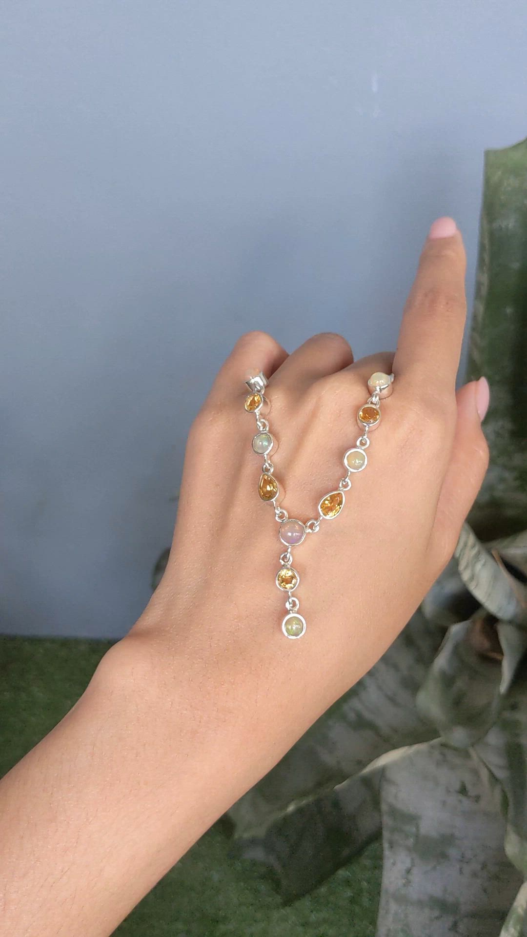 2.22 Ct. Multi Color Opal and Yellow Citrine Bezel Necklace, Silver Size Video