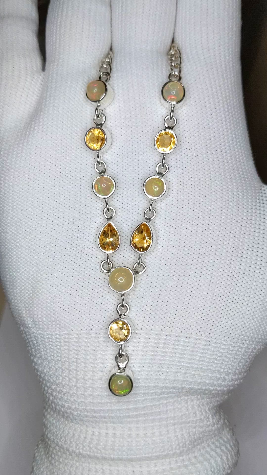 2.22 Ct. Multi Color Opal and Yellow Citrine Bezel Necklace, Silver Size Video